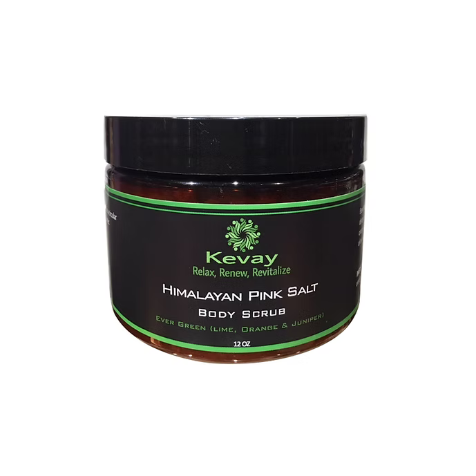 Kevay Ever Green Himalayan Salt Scrub – Juniper Berry, Lime & Orange | Detoxifying Citrus Exfoliant 12oz