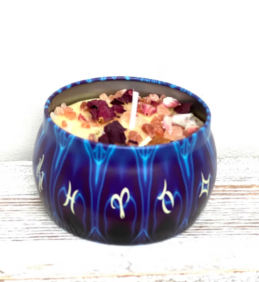 Kevay Astrology Soy Wax Candle – Sandalwood & Amber | 8oz Organic, Himalayan Salt Infused, Zodiac Edition