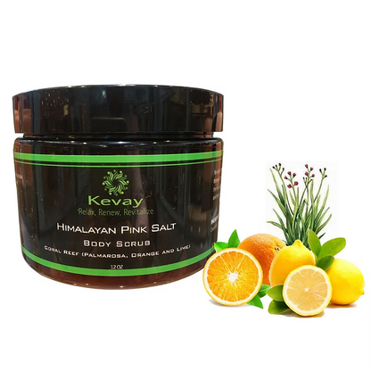 Kevay Coral Reef Himalayan Salt Scrub – Palmarosa, Lime & Orange | Exfoliate + Uplift + Detoxify 12oz