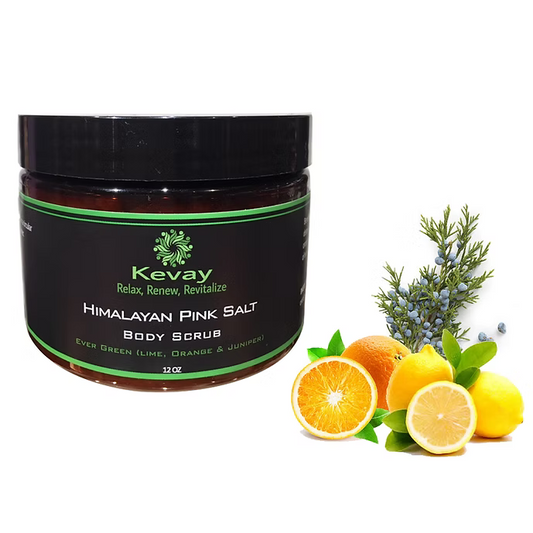 Kevay Ever Green Himalayan Salt Scrub – Juniper Berry, Lime & Orange | Detoxifying Citrus Exfoliant 12oz