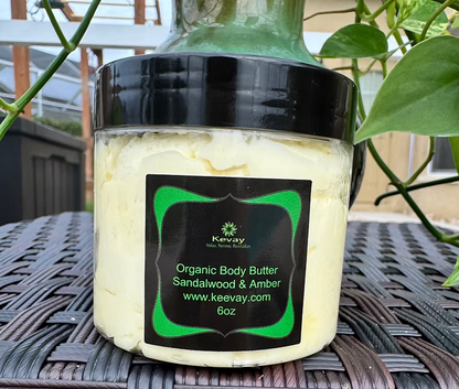 Organic Sandalwood & Amber Body Butter by Kevay – Moisturizing & Anti-Aging, 6oz