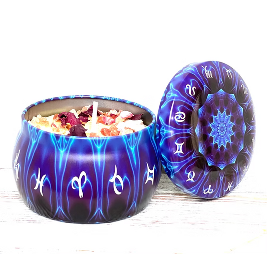 Kevay Astrology Soy Wax Candle – Sandalwood & Amber | 8oz Organic, Himalayan Salt Infused, Zodiac Edition