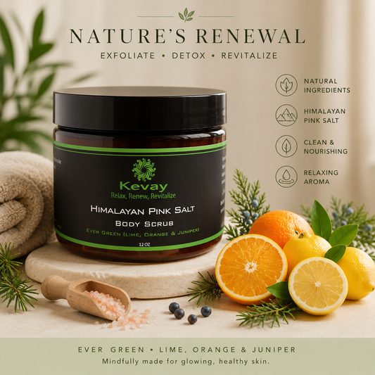 Kevay Ever Green Himalayan Salt Scrub – Juniper Berry, Lime & Orange | Detoxifying Citrus Exfoliant 12oz
